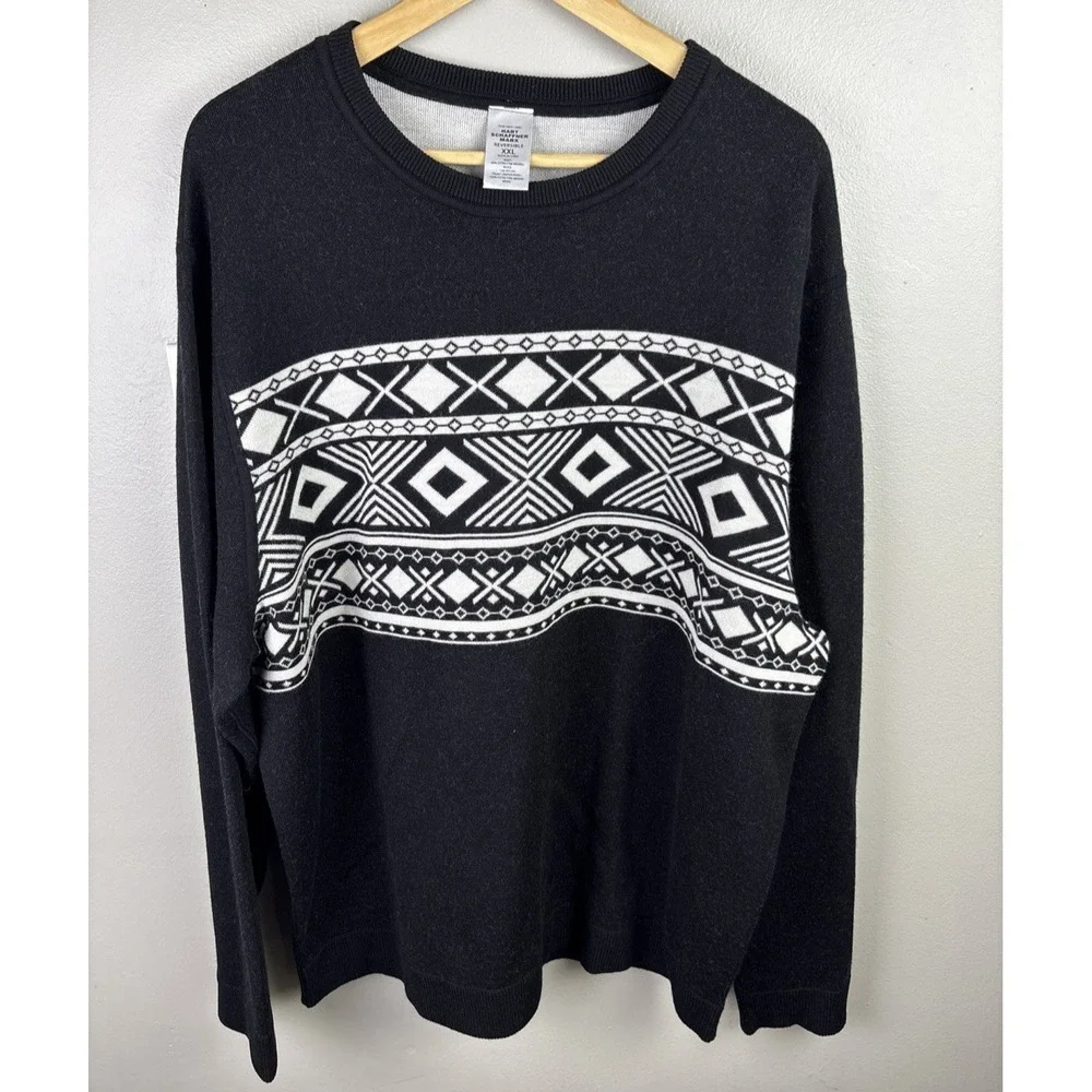 Reversible Merino Wool Sweater Fair Isles Hart Schaffer Marx Black And White XXL